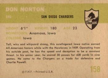 1961 Fleer #158 Don Norton Back