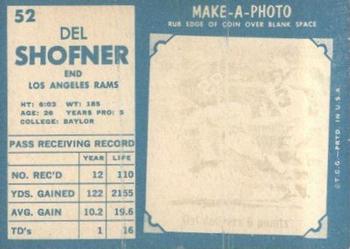 1961 Topps #52 Del Shofner Back