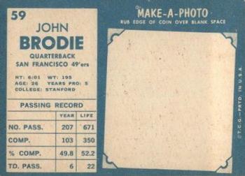 1961 Topps #59 John Brodie Back