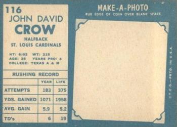 1961 Topps #116 John David Crow Back
