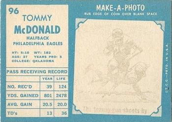 1961 Topps #96 Tommy McDonald Back