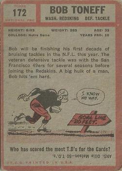 1962 Topps #172 Bob Toneff Back