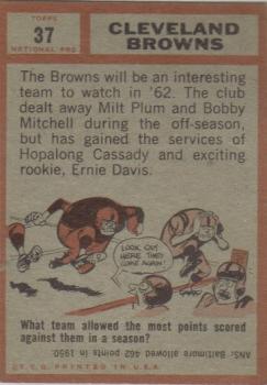 1962 Topps #37 Cleveland Browns Back