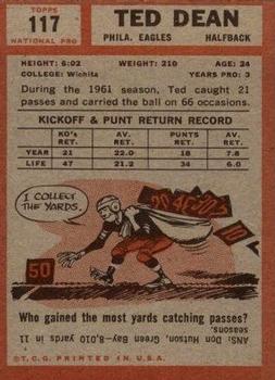 1962 Topps #117 Ted Dean Back