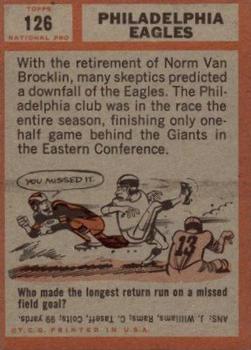 1962 Topps #126 Philadelphia Eagles Back