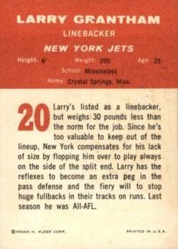 1963 Fleer #20 Larry Grantham Back