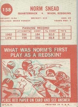 1963 Topps #158 Norm Snead Back