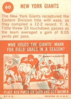 1963 Topps #60 New York Giants Back