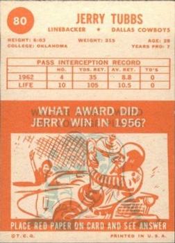 1963 Topps #80 Jerry Tubbs Back