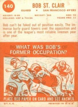 1963 Topps #140 Bob St. Clair Back