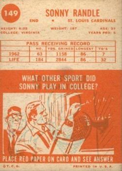 1963 Topps #149 Sonny Randle Back