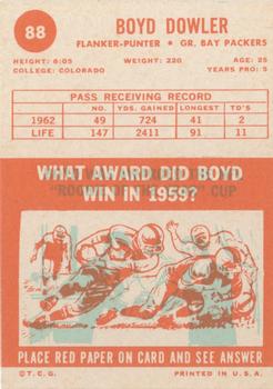 1963 Topps #88 Boyd Dowler Back