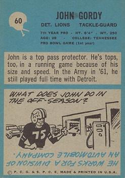 1964 Philadelphia #60 John Gordy Back