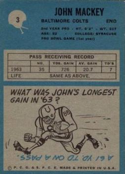 1964 Philadelphia #3 John Mackey Back