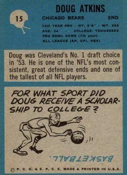 1964 Philadelphia #15 Doug Atkins Back