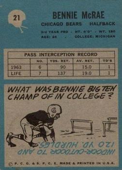 1964 Philadelphia #21 Bennie McRae Back