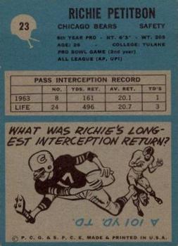1964 Philadelphia #23 Richie Petitbon Back