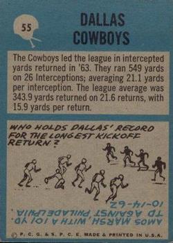1964 Philadelphia #55 Dallas Cowboys Back