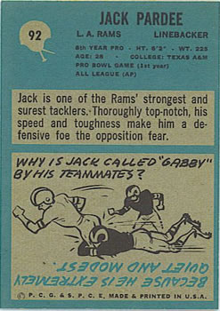 1964 Philadelphia #92 Jack Pardee Back