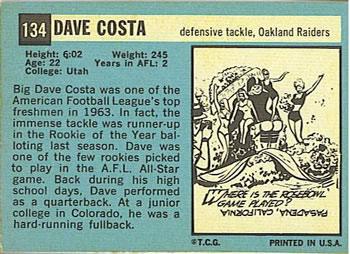 1964 Topps #134 Dave Costa Back