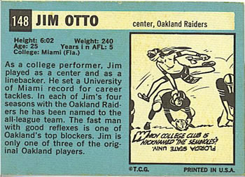 1964 Topps #148 Jim Otto Back
