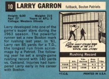 1964 Topps #10 Larry Garron Back