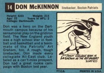1964 Topps #14 Don McKinnon Back