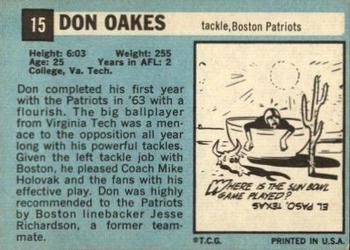 1964 Topps #15 Don Oakes Back