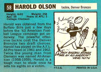 1964 Topps #58 Harold Olson Back