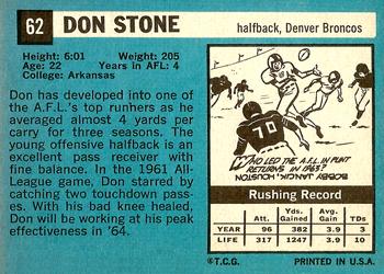 1964 Topps #62 Don Stone Back
