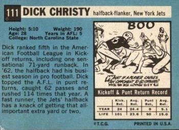 1964 Topps #111 Dick Christy Back