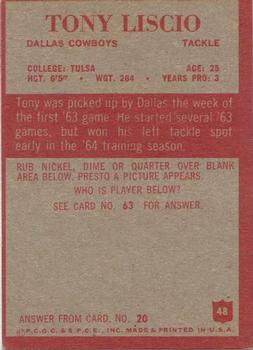 1965 Philadelphia #48 Tony Liscio Back