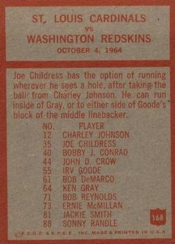 1965 Philadelphia #168 Cardinals Play of the Year - Wally Lemm  Back