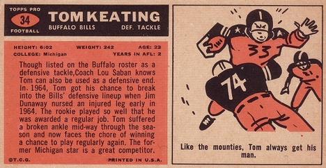 1965 Topps #34 Tom Keating Back