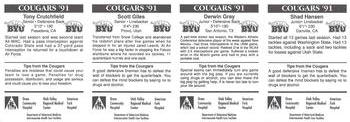 1991 BYU Cougars Safety - Panels #NNO Shad Hansen / Derwin Gray / Scott Giles / Tony Crutchfield Back