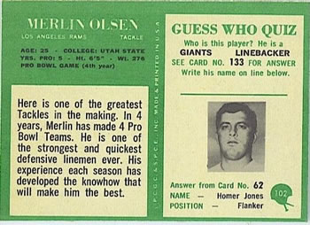 1966 Philadelphia #102 Merlin Olsen Back