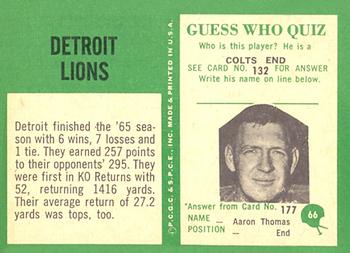 1966 Philadelphia #66 Detroit Lions Back