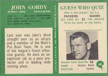 1966 Philadelphia #68 John Gordy Back