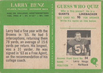1966 Philadelphia #2 Larry Benz Back
