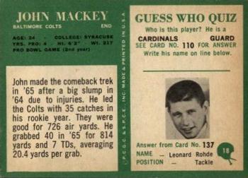 1966 Philadelphia #18 John Mackey Back
