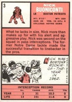 1966 Topps #3 Nick Buoniconti Back