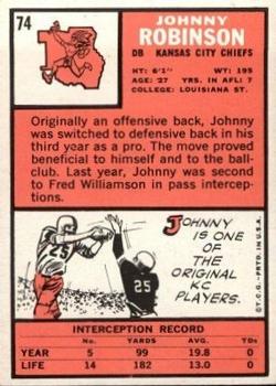 1966 Topps #74 Johnny Robinson Back