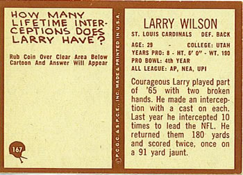 1967 Philadelphia #167 Larry Wilson Back