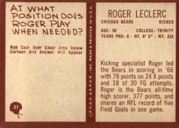 1967 Philadelphia #31 Roger LeClerc Back