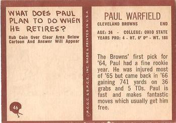 1967 Philadelphia #46 Paul Warfield Back