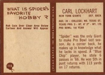 1967 Philadelphia #115 Spider Lockhart Back