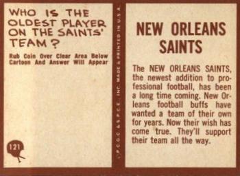 1967 Philadelphia #121 Saints Insignia Back