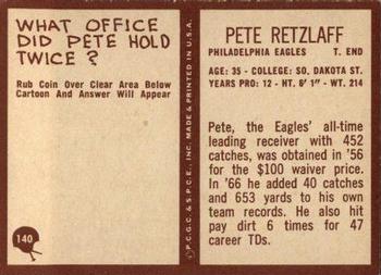 1967 Philadelphia #140 Pete Retzlaff Back