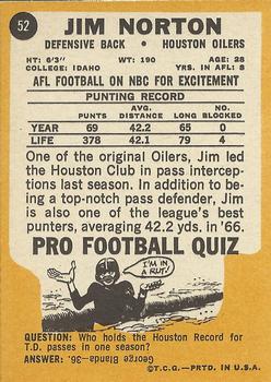 1967 Topps #52 Jim Norton Back