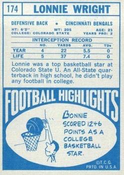1968 Topps #174 Lonnie Wright Back